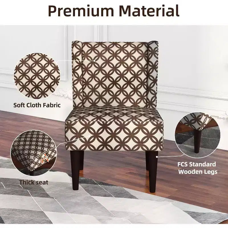 Mid Century Fabric Accent Chairs with Wing-back Brown