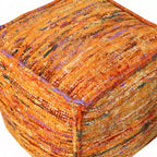 18 Orange Recycled Silk and Cotton Blend Cube Pouf Ottoman