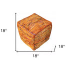 18 Orange Recycled Silk and Cotton Blend Cube Pouf Ottoman
