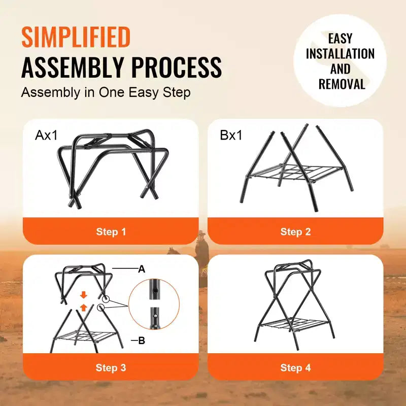 Folding Saddle Rack, Freestanding Horse Saddle Stand, Portable Horse Blanket Holder, Heavy Duty Steel Saddle Rack, Black