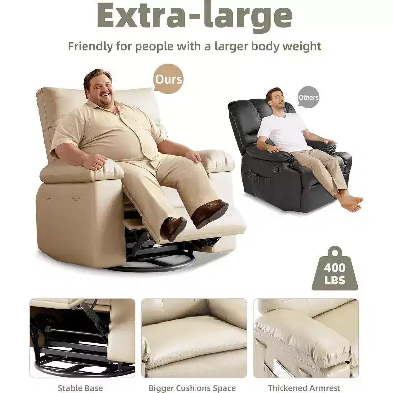 27 Oversized Recliner with Heat & Massage 360 Swivel & Manual Rocking, Remote Control for Living Room, Bedroom