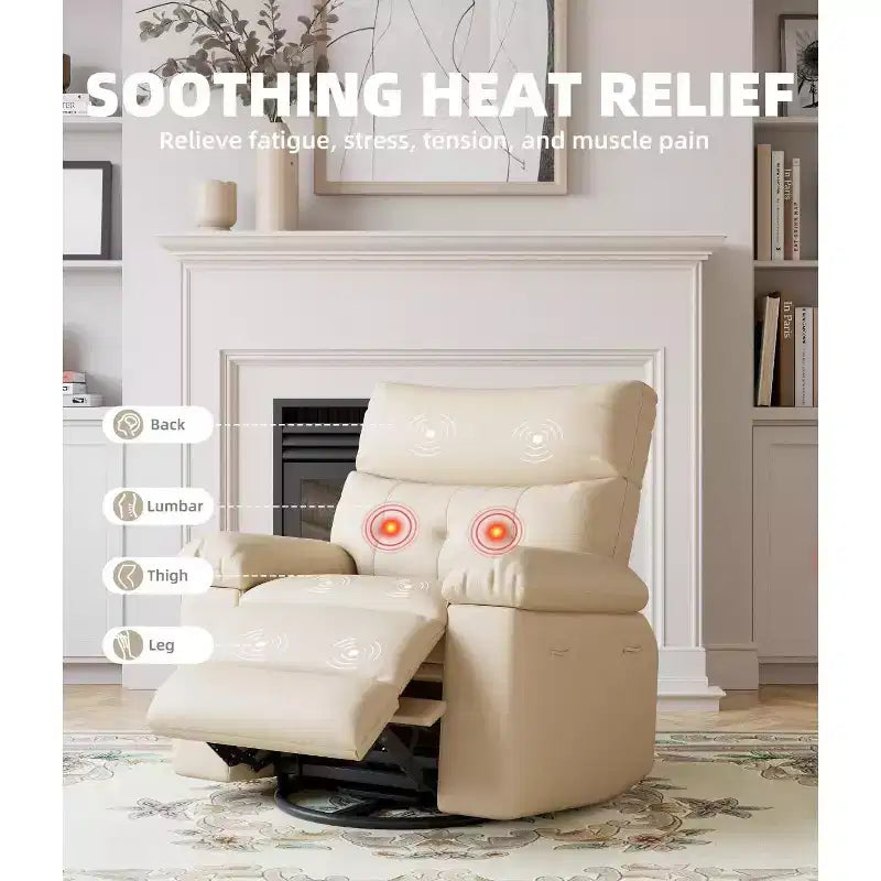 27 Oversized Recliner with Heat & Massage 360 Swivel & Manual Rocking, Remote Control for Living Room, Bedroom
