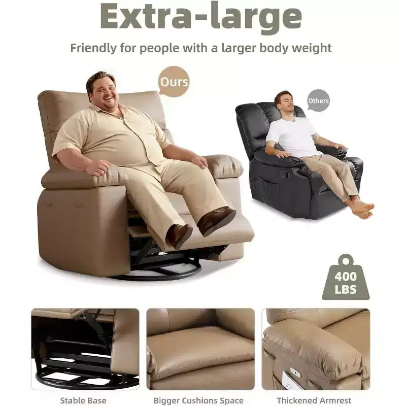 27 Oversized Recliner with Heat & Massage 360 Swivel & Manual Rocking, Remote Control for Living Room, Bedroom