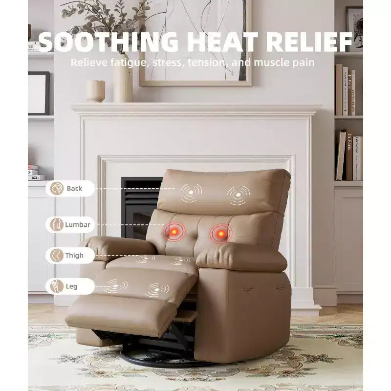 27 Oversized Recliner with Heat & Massage 360 Swivel & Manual Rocking, Remote Control for Living Room, Bedroom