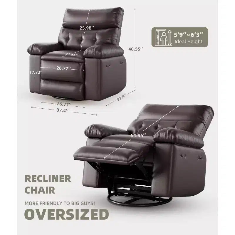 27 Oversized Recliner with Heat & Massage 360 Swivel & Manual Rocking, Remote Control for Living Room, Bedroom