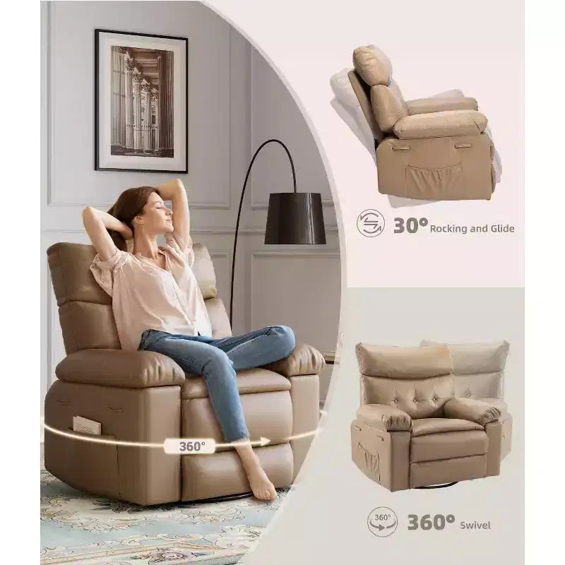 27 Oversized Recliner with Heat & Massage 360 Swivel & Manual Rocking, Remote Control for Living Room, Bedroom