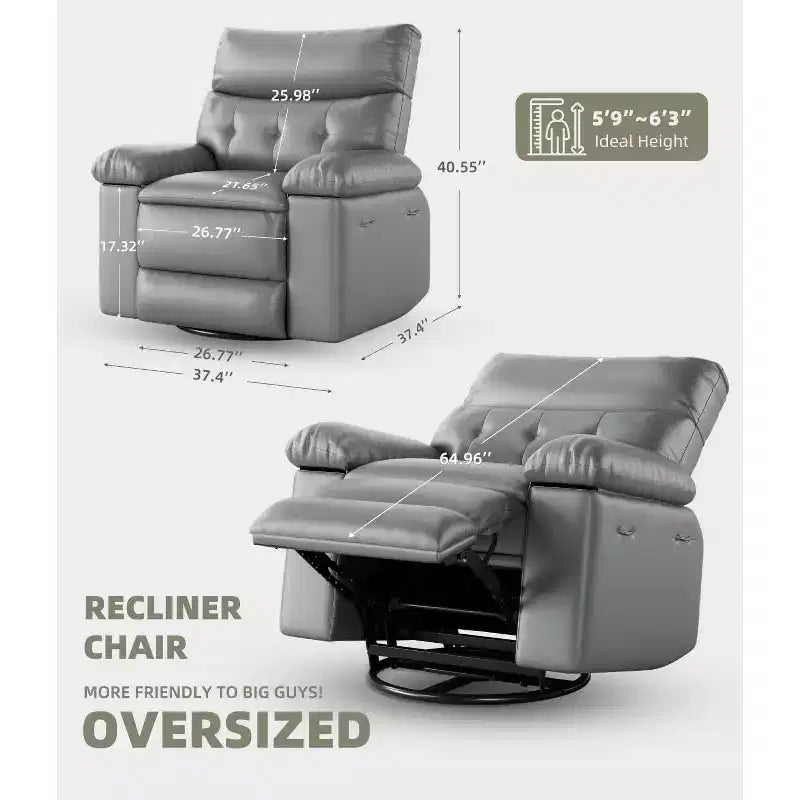 27 Oversized Recliner with Heat & Massage 360 Swivel & Manual Rocking, Remote Control for Living Room, Bedroom
