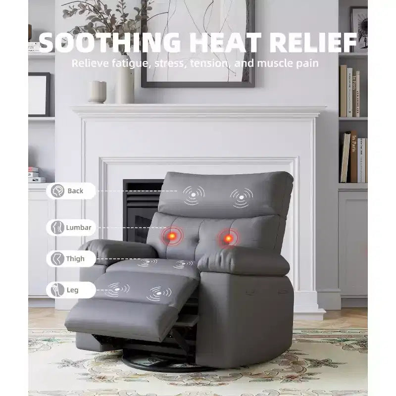 27 Oversized Recliner with Heat & Massage 360 Swivel & Manual Rocking, Remote Control for Living Room, Bedroom