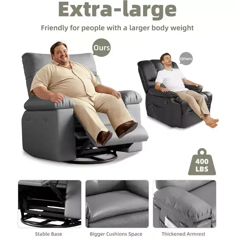27 Oversized Recliner with Heat & Massage 360 Swivel & Manual Rocking, Remote Control for Living Room, Bedroom