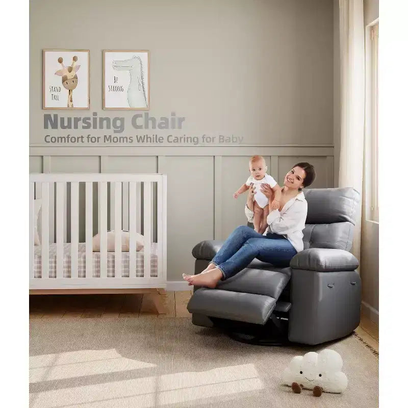 27 Oversized Recliner with Heat & Massage 360 Swivel & Manual Rocking, Remote Control for Living Room, Bedroom