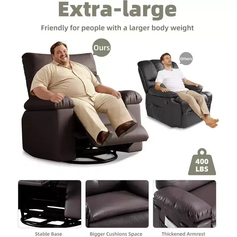 27 Oversized Recliner with Heat & Massage 360 Swivel & Manual Rocking, Remote Control for Living Room, Bedroom