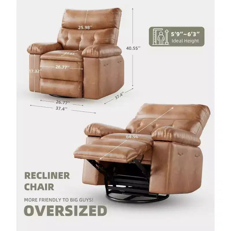 27 Oversized Recliner with Heat & Massage 360 Swivel & Manual Rocking, Remote Control for Living Room, Bedroom