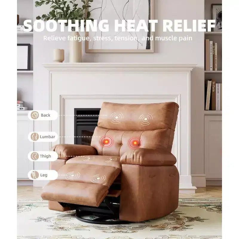 27 Oversized Recliner with Heat & Massage 360 Swivel & Manual Rocking, Remote Control for Living Room, Bedroom