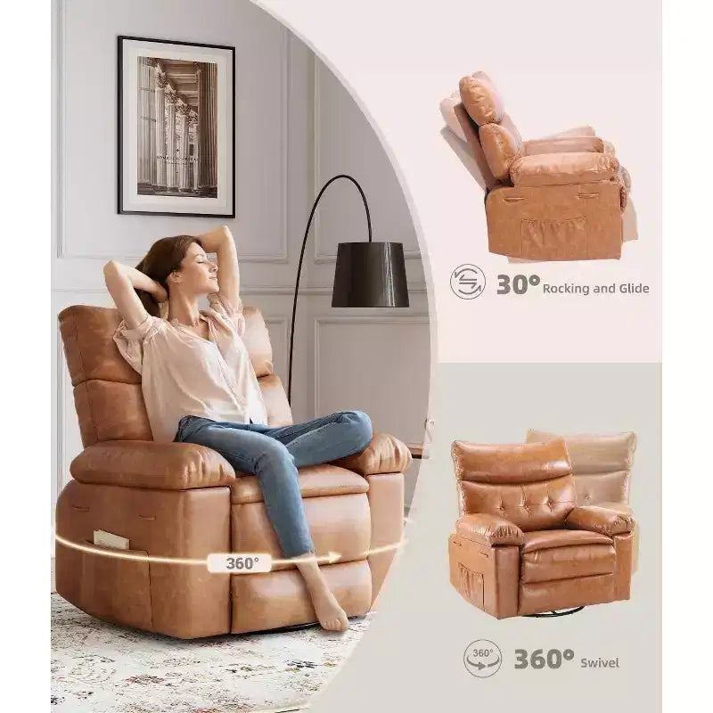 27 Oversized Recliner with Heat & Massage 360 Swivel & Manual Rocking, Remote Control for Living Room, Bedroom