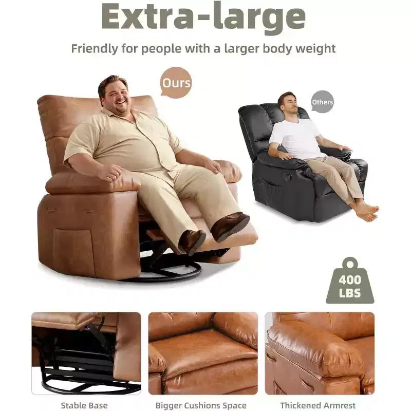 27 Oversized Recliner with Heat & Massage 360 Swivel & Manual Rocking, Remote Control for Living Room, Bedroom
