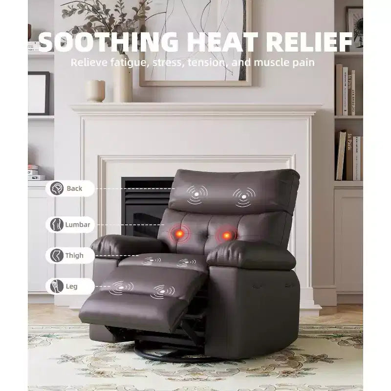 27 Oversized Recliner with Heat & Massage 360 Swivel & Manual Rocking, Remote Control for Living Room, Bedroom
