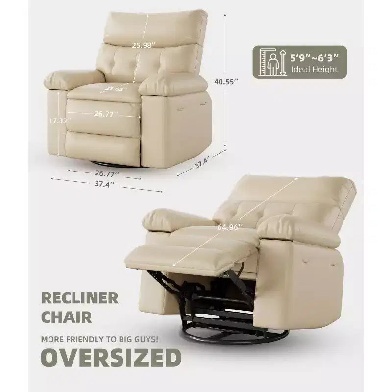 27 Oversized Recliner with Heat & Massage 360 Swivel & Manual Rocking, Remote Control for Living Room, Bedroom