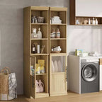70 Tall Narrow Storage Cabinet with Glass Door, Open Shelves, Freestanding Slim Bathroom Cabinet for Small Spaces, Kitchen, Laundry Room, Living Room