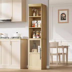 70 Tall Narrow Storage Cabinet with Glass Door, Open Shelves, Freestanding Slim Bathroom Cabinet for Small Spaces, Kitchen, Laundry Room, Living Room