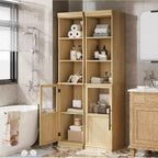 70 Tall Narrow Storage Cabinet with Glass Door, Open Shelves, Freestanding Slim Bathroom Cabinet for Small Spaces, Kitchen, Laundry Room, Living Room