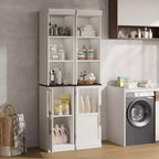 70 Tall Narrow Storage Cabinet with Glass Door, Open Shelves, Freestanding Slim Bathroom Cabinet for Small Spaces, Kitchen, Laundry Room, Living Room
