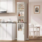 70 Tall Narrow Storage Cabinet with Glass Door, Open Shelves, Freestanding Slim Bathroom Cabinet for Small Spaces, Kitchen, Laundry Room, Living Room