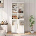 70 Tall Narrow Storage Cabinet with Glass Door, Open Shelves, Freestanding Slim Bathroom Cabinet for Small Spaces, Kitchen, Laundry Room, Living Room