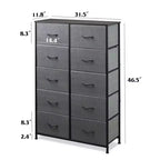 Tall Dresser with 10 Fabric Drawers, Storage Tower with Cabinet, Metal Frame, Organizer Units for Closet