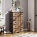 Tall Dresser with 10 Fabric Drawers, Storage Tower with Cabinet, Metal Frame, Organizer Units for Closet