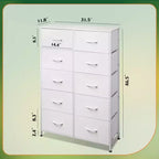 Tall Dresser with 10 Fabric Drawers, Storage Tower with Cabinet, Metal Frame, Organizer Units for Closet