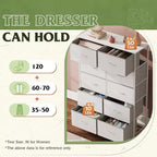 Tall Dresser with 10 Fabric Drawers, Storage Tower with Cabinet, Metal Frame, Organizer Units for Closet