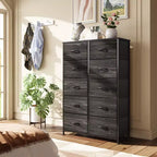 Tall Dresser with 10 Fabric Drawers, Storage Tower with Cabinet, Metal Frame, Organizer Units for Closet