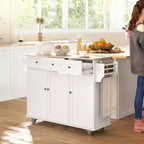 Rolling Kitchen Island with Charging Station and Drop Leaf, 53 Kitchen Island Table with Wood Top, 3 Drawers, Adjustable Shelf