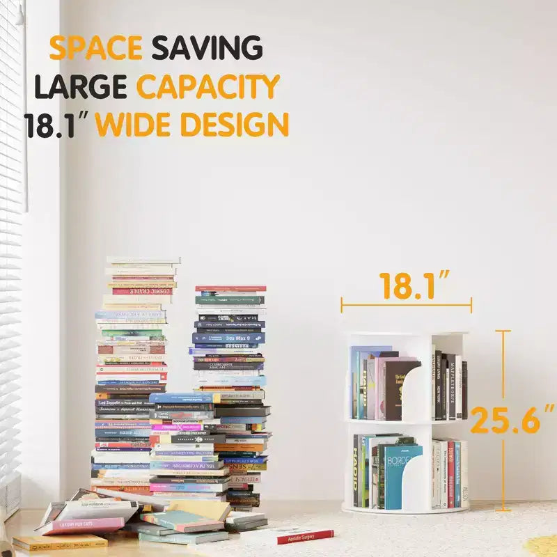 Rotating Bookshelf, Vertical 360 Spinning Shelf Organizer, Space-Saving Round Tower, White