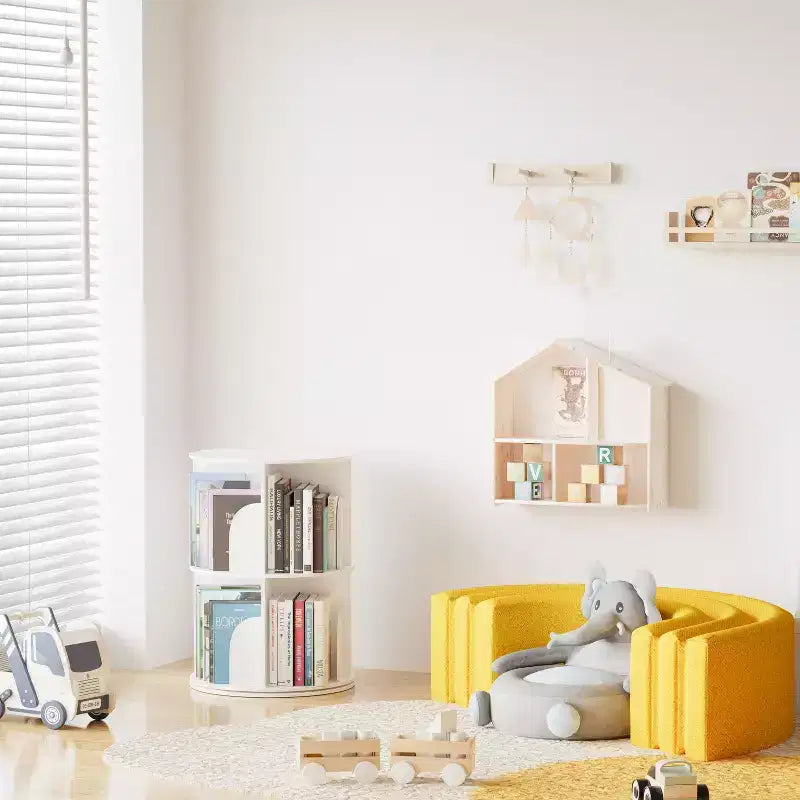 Rotating Bookshelf, Vertical 360 Spinning Shelf Organizer, Space-Saving Round Tower, White