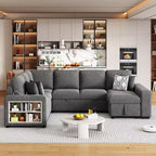 109 U-Shaped Sectional Sleeper Sofa with USB Ports, Storage Chaise & 4 Pillows - Convertible Sofa Bed for Living Room