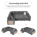 109 U-Shaped Sectional Sleeper Sofa with USB Ports, Storage Chaise & 4 Pillows - Convertible Sofa Bed for Living Room