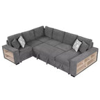 109 U-Shaped Sectional Sleeper Sofa with USB Ports, Storage Chaise & 4 Pillows - Convertible Sofa Bed for Living Room