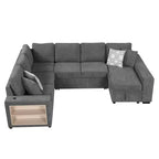 109 U-Shaped Sectional Sleeper Sofa with USB Ports, Storage Chaise & 4 Pillows - Convertible Sofa Bed for Living Room
