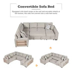 109 U-Shaped Sectional Sleeper Sofa with USB Ports, Storage Chaise & 4 Pillows - Convertible Sofa Bed for Living Room