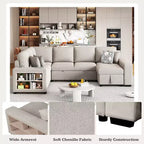 109 U-Shaped Sectional Sleeper Sofa with USB Ports, Storage Chaise & 4 Pillows - Convertible Sofa Bed for Living Room