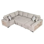 109 U-Shaped Sectional Sleeper Sofa with USB Ports, Storage Chaise & 4 Pillows - Convertible Sofa Bed for Living Room