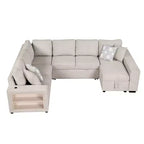 109 U-Shaped Sectional Sleeper Sofa with USB Ports, Storage Chaise & 4 Pillows - Convertible Sofa Bed for Living Room