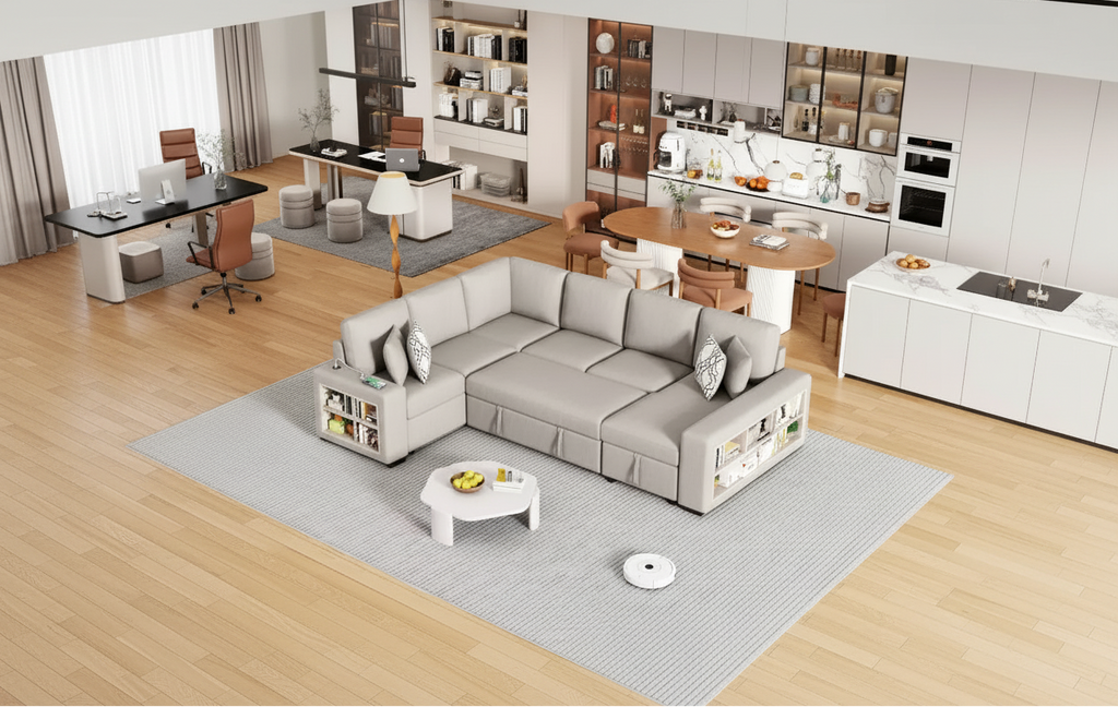 109 U-Shaped Sectional Sleeper Sofa with USB Ports, Storage Chaise & 4 Pillows - Convertible Sofa Bed for Living Room
