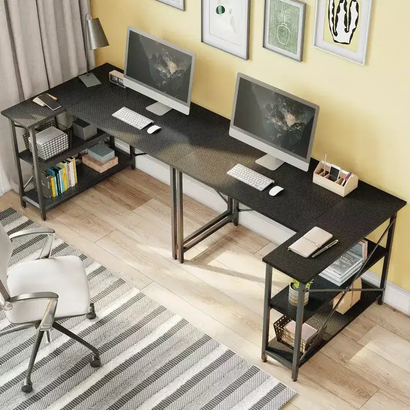 Klein L-vormig Computertafel met Opbergplanken, 47 Inch Hoekwerktafel Schrijfstudietafel Thuiswerkplek voor Kleine Ruimte