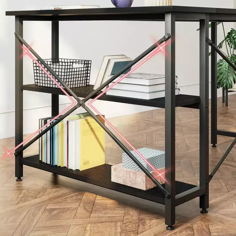 Klein L-vormig Computertafel met Opbergplanken, 47 Inch Hoekwerktafel Schrijfstudietafel Thuiswerkplek voor Kleine Ruimte