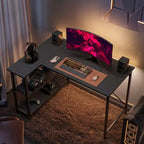 Klein L-vormig Computertafel met Opbergplanken, 47 Inch Hoekwerktafel Schrijfstudietafel Thuiswerkplek voor Kleine Ruimte