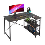 Klein L-vormig Computertafel met Opbergplanken, 47 Inch Hoekwerktafel Schrijfstudietafel Thuiswerkplek voor Kleine Ruimte