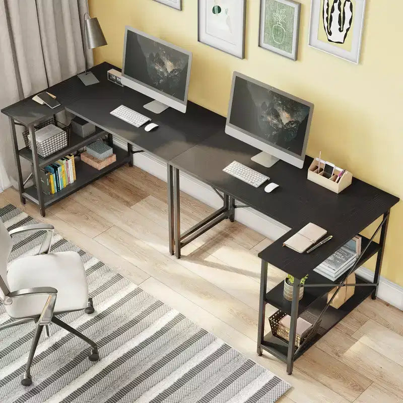 Small L Shaped Computer Desk with Storage Shelves, 47 Inch Corner Work Desk Writing Study Table Home Office Workstation for Small Space
