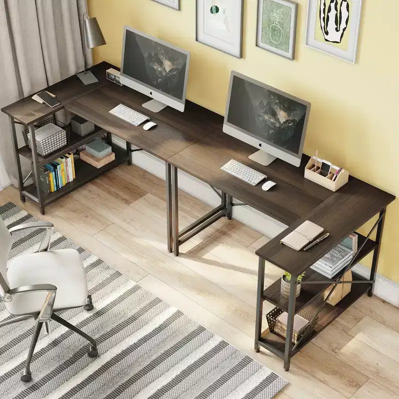 Klein L-vormig Computertafel met Opbergplanken, 47 Inch Hoekwerktafel Schrijfstudietafel Thuiswerkplek voor Kleine Ruimte